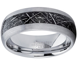 Men's Tungsten Carbide Wedding Band Ring with Imitated Meteorite Inlay, Dome Comfort Fit 8mm