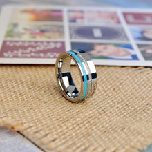 Men's Tungsten Carbide Wedding Band with Turquoise and Imitated Meteorite Inlay Comfort Fit 8mm