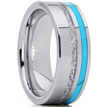Men's Tungsten Carbide Wedding Band with Turquoise and Imitated Meteorite Inlay Comfort Fit 8mm