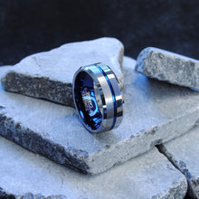 Men's Half anf Half Blue Tungsten Carbide Wedding Band Engagement Ring, Comfort Fit 8mm