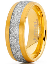 Men's Tungsten Carbide Gold Tone Wedding Band Ring, Imitated Meteorite Inlay Comfort Fit