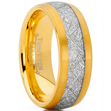Men's Tungsten Carbide Gold Tone Wedding Band Ring, Imitated Meteorite Inlay Comfort Fit