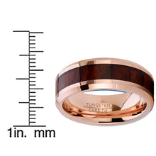 Men's Rose Tone Tungsten Carbide Wedding Band Engagement Ring, Real Wood Inlay, Comfort Fit 8mm