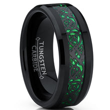 Men's Black Tungsten Carbide Dragon Ring Wedding Band Green Carbon Fiber Comfort Fit 8mm