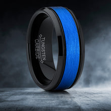 Men's Duo Black and Blue Tungsten Carbide Textured Brushed Wedding Band Ring Comfort Fit