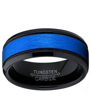 Men's Duo Black and Blue Tungsten Carbide Textured Brushed Wedding Band Ring Comfort Fit