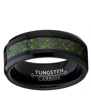 Men's Black Tungsten Carbide Dragon Ring Wedding Band Green Carbon Fiber Comfort Fit 8mm