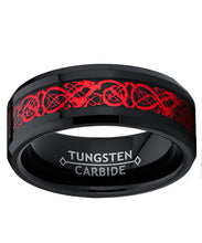 Men's Black Tungsten Red Dragon Ring Wedding Band Carbon Fiber Comfort Fit 8MM