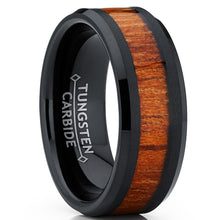 Men's Black Tungsten Carbide Wedding Band Ring, Real Wood Inlay Comfort Fit 8mm