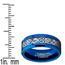 Men's Blue Tungsten Carbide Dragon Ring Wedding Band Blue Carbon Fiber Comfort Fit