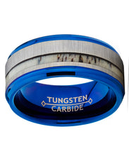 Men's Tungsten Carbide Blue Wedding Band Ring Real Deer Antler Inlay Comfort Fit 9mm