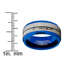 Men's Tungsten Carbide Blue Wedding Band Ring Real Deer Antler Inlay Comfort Fit 9mm