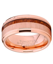 Men's Tungsten Carbide Rose Tone Plated Wedding Band Ring Real Koa Wood Comfort Fit