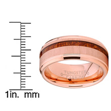 Men's Tungsten Carbide Rose Tone Plated Wedding Band Ring Real Koa Wood Comfort Fit