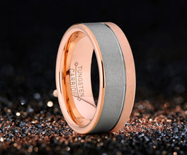Men's Duo Tungsten Carbide Wedding Band Rose Gold Tone Pipe Cut Ring Comfort Fit 8mm
