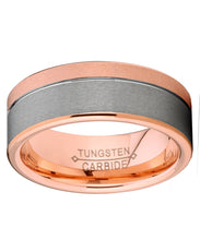 Men's Duo Tungsten Carbide Wedding Band Rose Gold Tone Pipe Cut Ring Comfort Fit 8mm