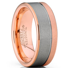 Men's Duo Tungsten Carbide Wedding Band Rose Gold Tone Pipe Cut Ring Comfort Fit 8mm