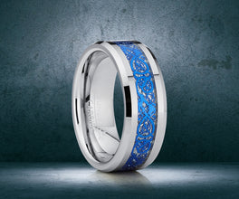 Men's Tungsten Carbide Blue Dragon Ring Wedding Band Comfort Fit 8mm