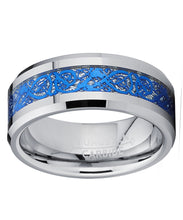Men's Tungsten Carbide Blue Dragon Ring Wedding Band Comfort Fit 8mm