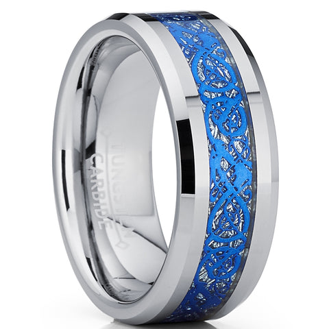 Men's Tungsten Carbide Blue Dragon Ring Wedding Band Comfort Fit 8mm