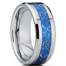 Men's Tungsten Carbide Blue Dragon Ring Wedding Band Comfort Fit 8mm