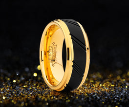 Men's Duo Tungsten Carbide Wedding Band Black and Gold Tone Ring Comfort Fit 8mm