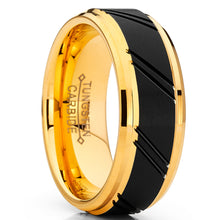 Men's Duo Tungsten Carbide Wedding Band Black and Gold Tone Ring Comfort Fit 8mm