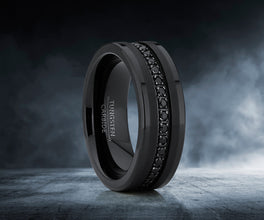 Men's Genuine Tungsten Black Wedding Band Eternity Ring Cubic Zirconia Comfort-Fit