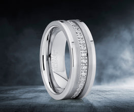 Men's Tungsten Wedding Band Eternity Ring Cubic Zirconia Silver 8MM