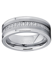 Men's Tungsten Wedding Band Eternity Ring Cubic Zirconia Silver 8MM