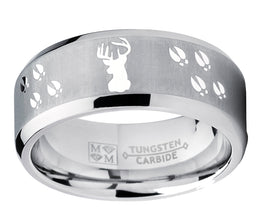 9MM Deer Track Tungsten Ring Wedding Band, Outdoor Jewelry, Men's Hunting Ring