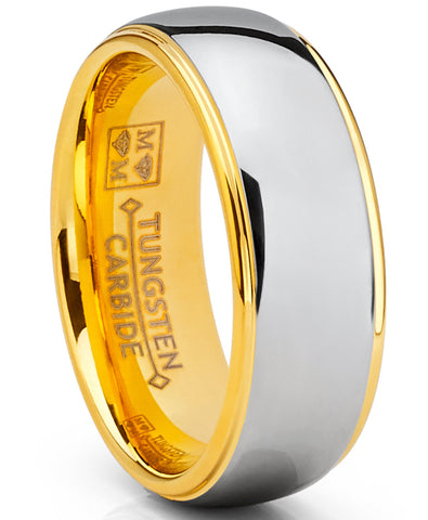 Tungsten Carbide Dome Goldtone Band Comfort Fit Engagement Ring 8mm