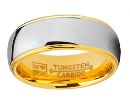 Tungsten Carbide Dome Goldtone Band Comfort Fit Engagement Ring 8mm