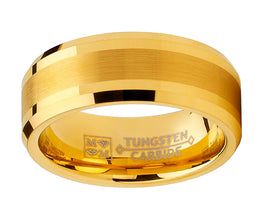 Tungsten Carbide Men's Goldtone Brushed Wedding Band Engagement Ring Comfort Fit 8 mm