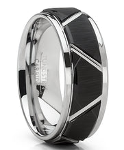 Men's Tungsten Carbide Wedding Ring 8mm Black Faceted Band Comfort Fit