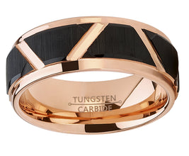 Men's Tungsten Carbide Wedding Ring 8mm Black and Rose Goldtone Faceted Band