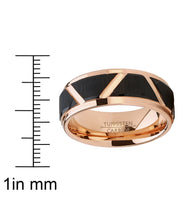 Men's Tungsten Carbide Wedding Ring 8mm Black and Rose Goldtone Faceted Band