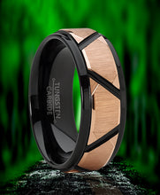 Men's Tungsten Carbide Wedding Ring Black and Rose Goldtone Faceted Band 8mm