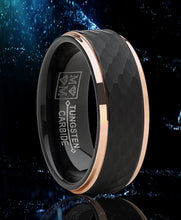 Men's Tungsten Carbide Wedding Ring Black and Rose Goldtone Hammered Band