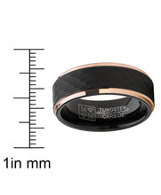 Men's Tungsten Carbide Wedding Ring Black and Rose Goldtone Hammered Band