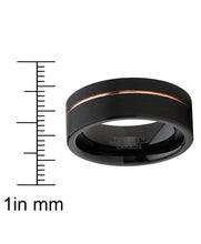 Men's Black Tungsten Carbide Ring Wedding Band with Rose Goldtone Groove 8mm