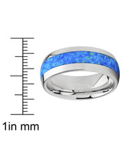 Men's Tungsten Carbide Wedding Band Dome Ring with Blue Green Simulated Opal Inlay 8mm