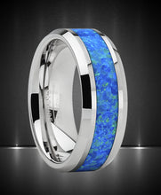 Men's Tungsten Carbide Wedding Band Ring with Blue Green Simulated Opal Inlay 8mm