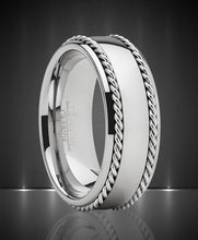 Tungsten Carbide Wedding Band Men's Ring with Braided Stainless Steel Cable Inlay