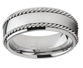 Tungsten Carbide Wedding Band Men's Ring with Braided Stainless Steel Cable Inlay