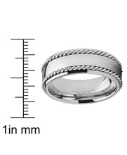 Tungsten Carbide Wedding Band Men's Ring with Braided Stainless Steel Cable Inlay