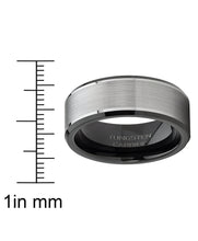 Men's Tungsten Carbide Wedding Band Flat Top Brushed Two Tone Black Ring 8mm