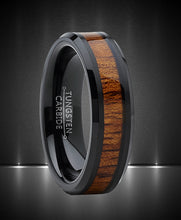 Authentic Koa Wood Tungsten Wedding Band Ring Brown Black 6MM