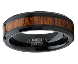 Authentic Koa Wood Tungsten Wedding Band Ring Brown Black 6MM