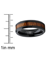 Authentic Koa Wood Tungsten Wedding Band Ring Brown Black 6MM